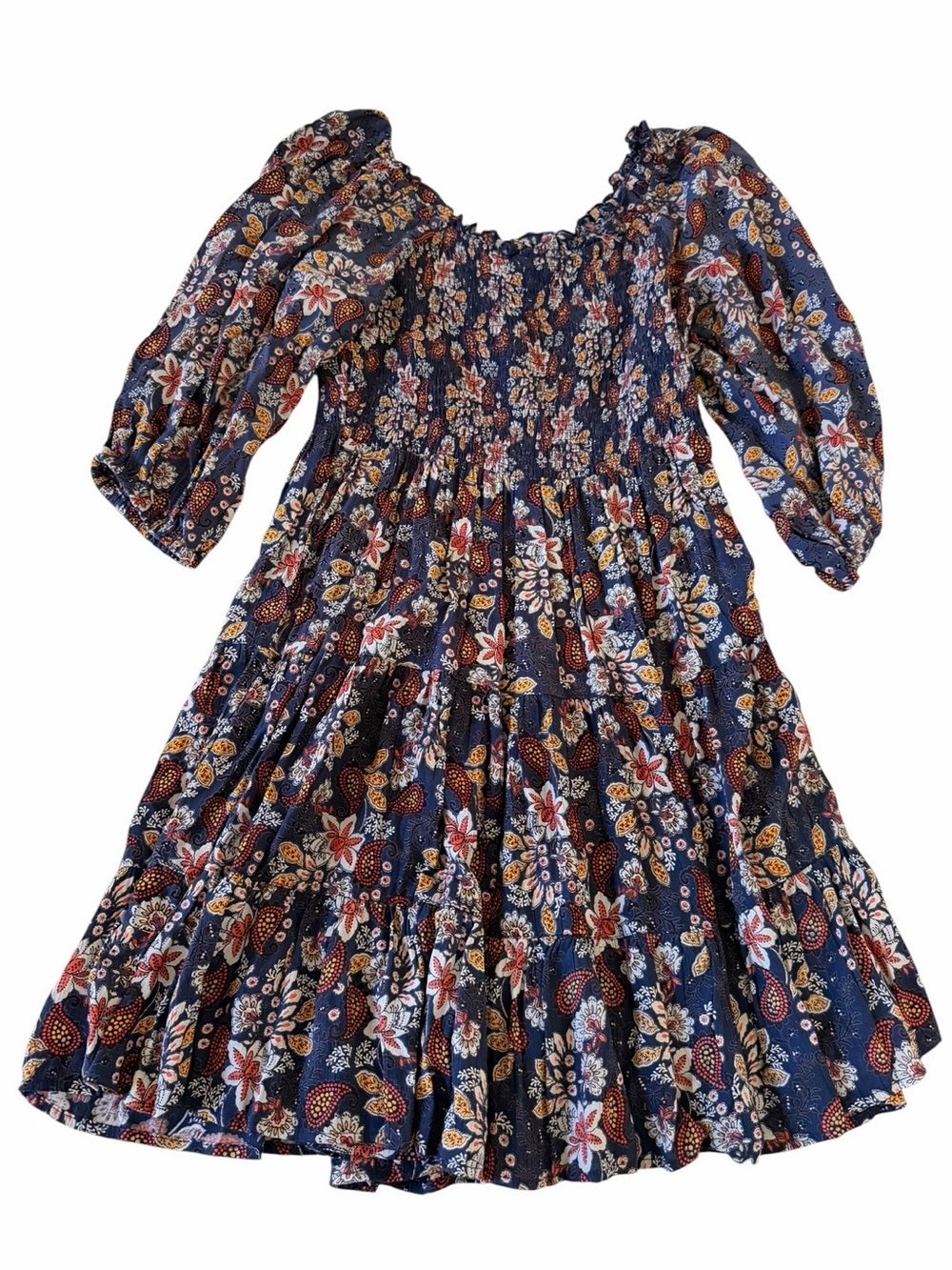 Angie Navy Floral Smocked Midi Dress